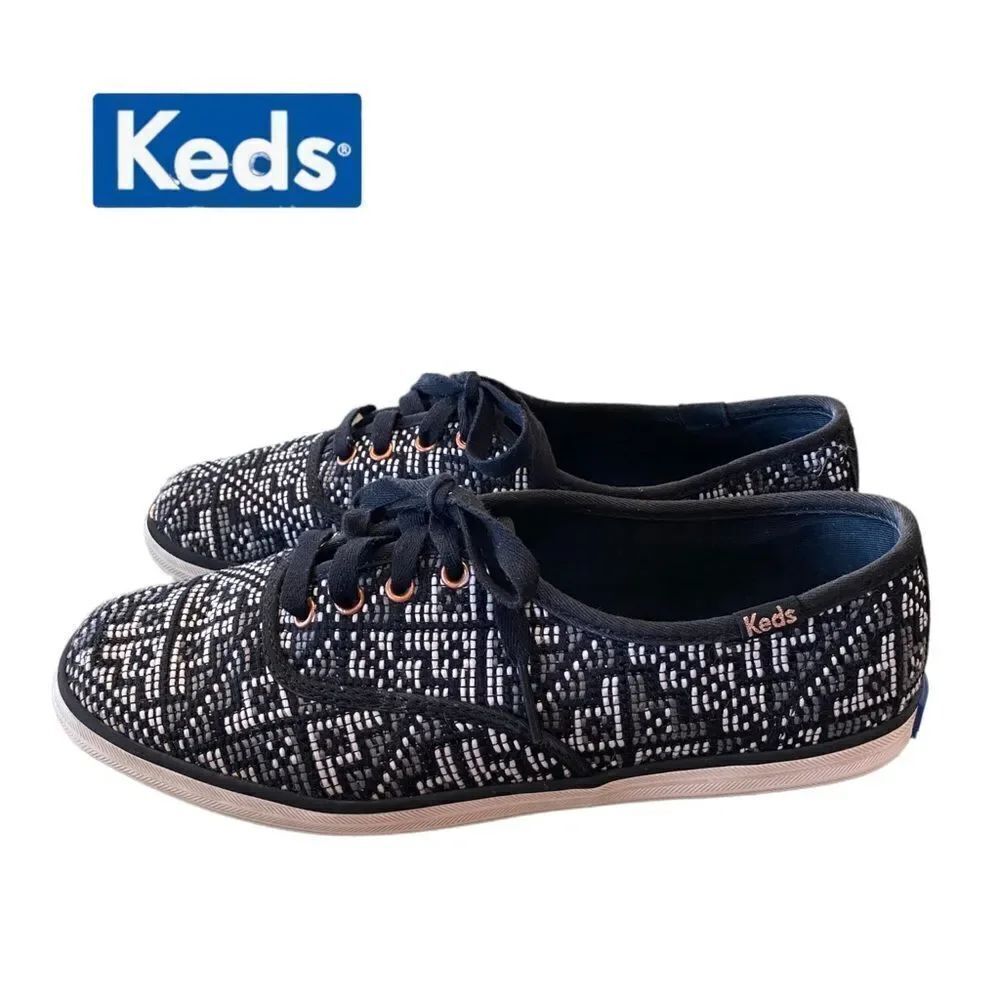 Keds Women's Black Aztec Style Lace Tennis Shoes Sneakers 7